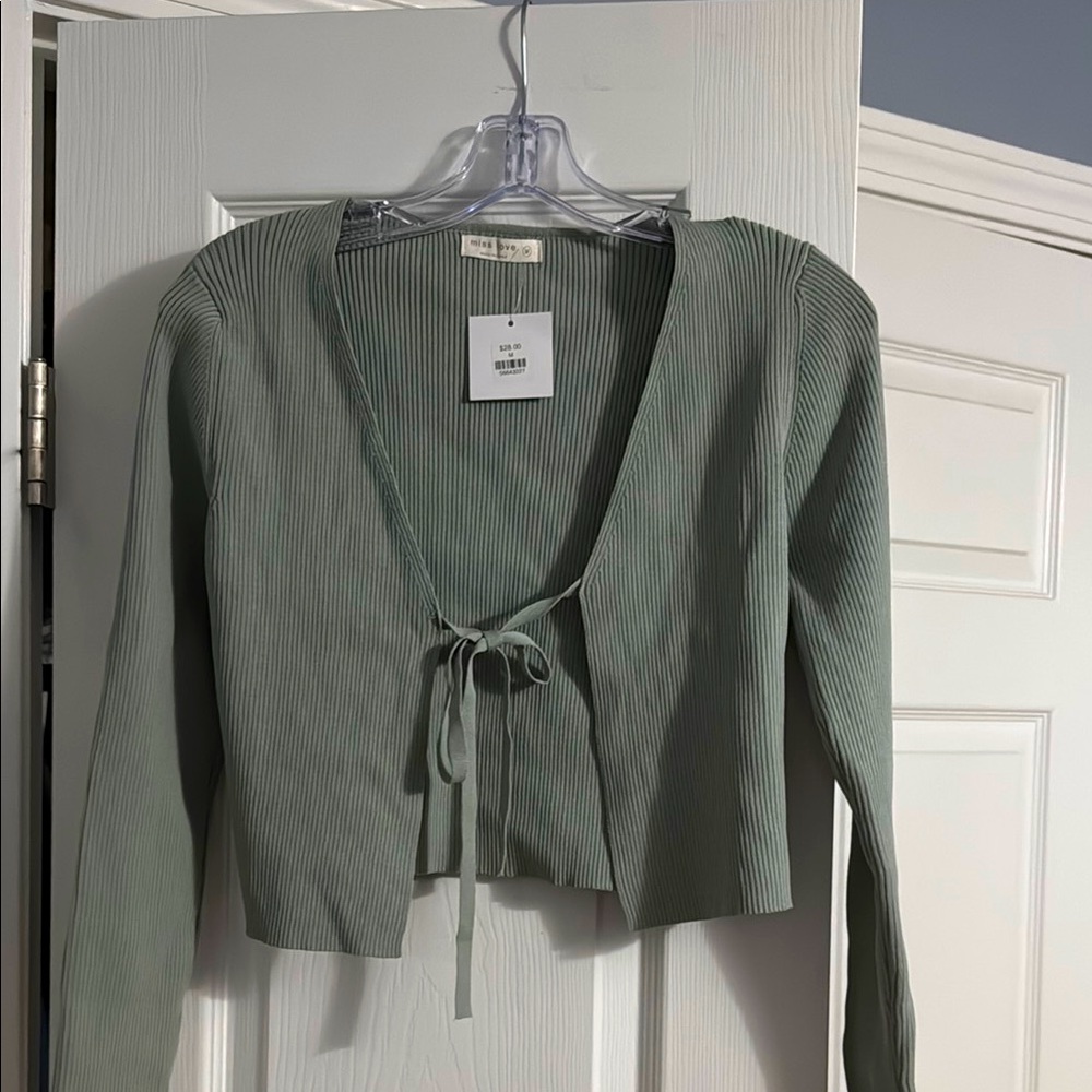 Sage Green Ribbed Cardigan